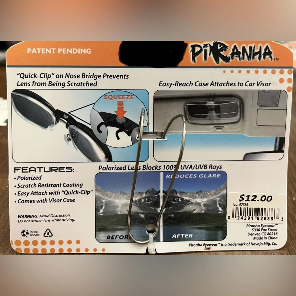 Piranha Clip-On Polarized Lens Glasses - Black